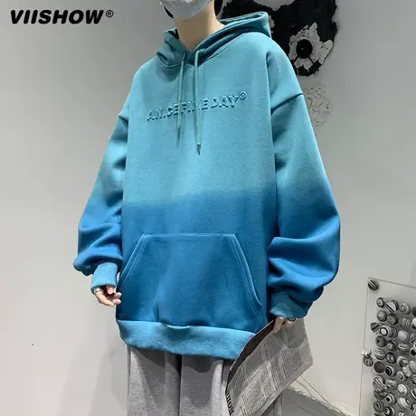 VIISHOW渐变连帽卫衣男春秋潮ins港风宽松运动字母印花潮流外套图片