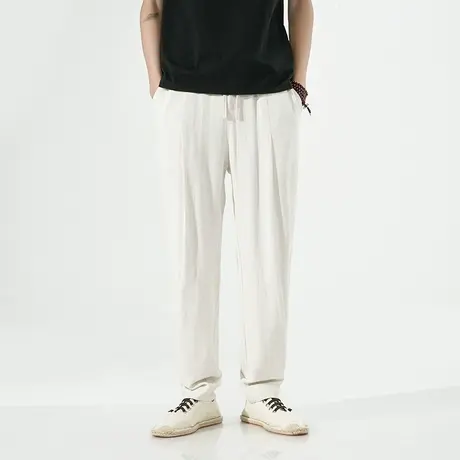 夏季男休闲裤中国风长裤加肥加大码青年宽松亚麻裤弹力直筒棉麻裤商品大图