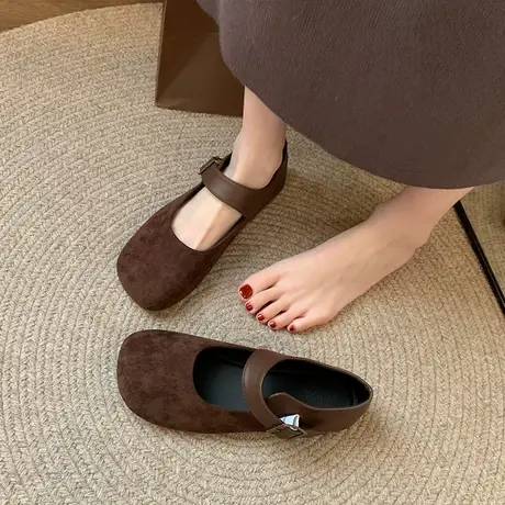 单鞋女2024年春季新款平底轻便单鞋绒面复古配裙子休闲玛丽珍鞋子图片