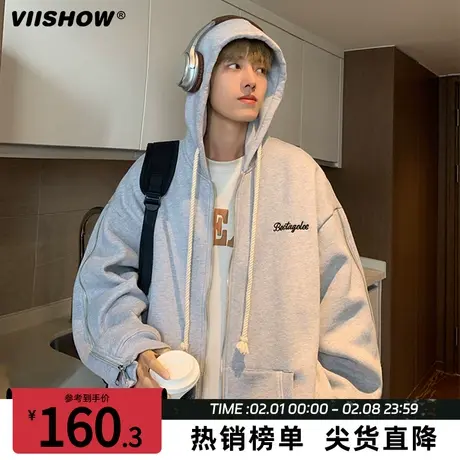 VIISHOW连帽卫衣男拉链开衫外套春秋复古重磅潮牌青少年情侣上衣商品大图