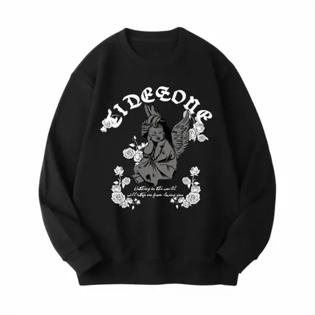 Ohlyah字母玫瑰天使印花美式复古青少年圆领重磅卫衣男女款中性风商品大图