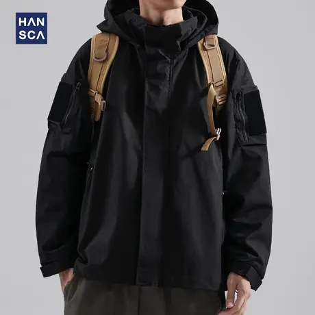 hansca防风外套男秋冬款2023新款痞帅工装休闲百搭高级感立领夹克商品大图