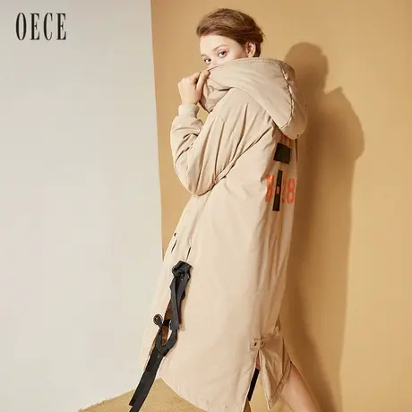 Oece冬装新款 复古帅气港味字母外套女中长款羽绒服女冬商品大图