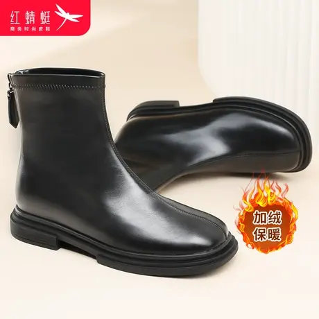红蜻蜓女靴2023冬季百搭休闲短筒靴时尚瘦瘦靴加绒保暖百搭短靴女商品大图