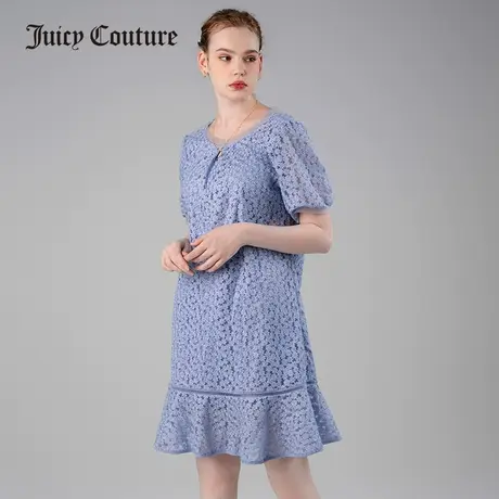 Juicy Couture橘滋夏季新品时尚镂空网纱荷叶边蕾丝绣花连衣裙女图片