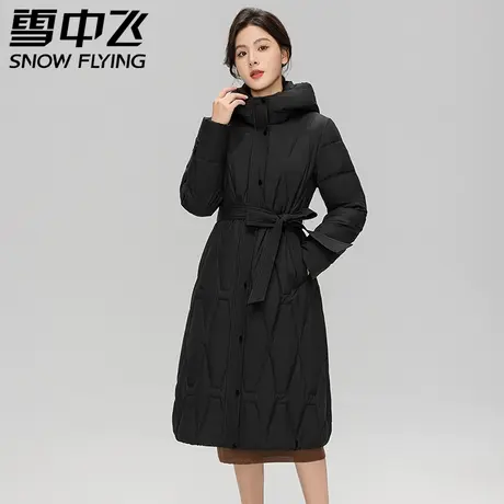 雪中飞羽绒服女款2023新款冬季长款过膝连帽收腰显瘦时尚休闲外套商品大图