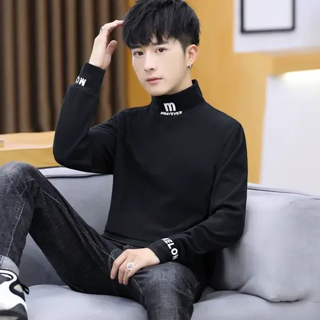 半高领衫加绒加厚t恤男士长袖打底衣小衫秋衣男潮流内穿内搭秋冬商品大图