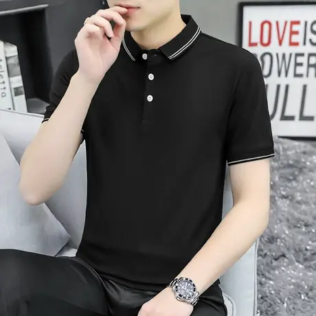 翻领保罗polo衫短袖t恤男装纯色黑色上衣服夏季冰丝凉感有领半袖商品大图