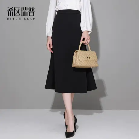 希区瑞普高级纯色高腰A字伞裙2023新款秋季气质通勤紧身包臀半裙图片