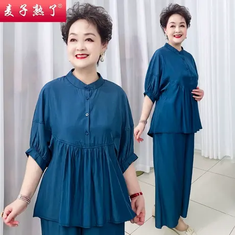 妈妈2022新款夏装两件套装洋气阔太太胖妈50岁40运动服中老年女装商品大图