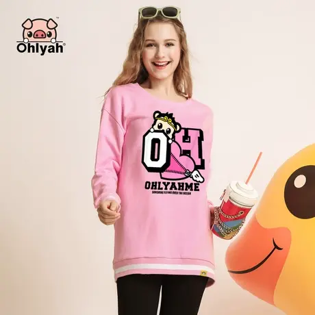 Ohlyah中长款卫衣女装2023潮ins秋冬新款韩版宽松圆领上衣超火cec商品大图