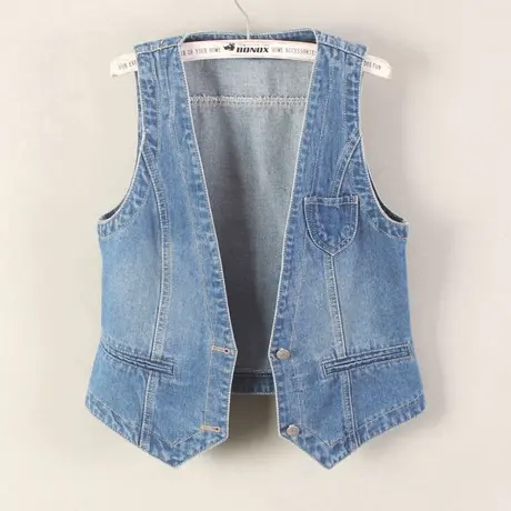 牛仔马甲女背心短款2023春秋新款无袖休闲小外搭修身v领坎肩深蓝图片