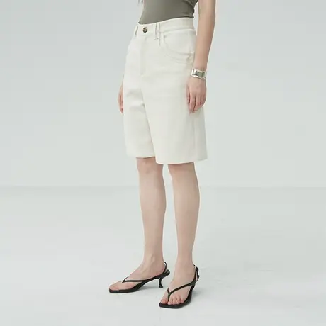 omont蛋挞家  复古高腰五分休闲裤2023新款宽松显瘦直筒短裤夏女商品大图