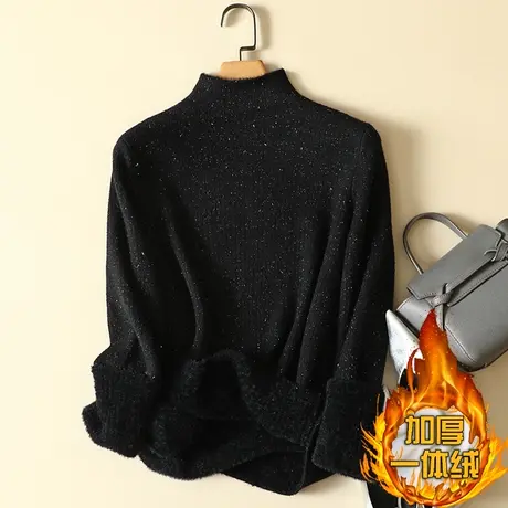 一体绒半高领毛衣女2022年新款加绒加厚打底衫女秋冬内搭针织上衣图片
