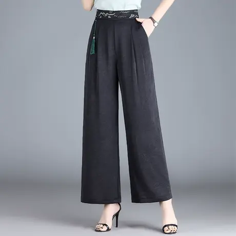 复古国风阔腿裤女夏季2023新款高腰宽松大码长裤垂感气质休闲裤薄图片