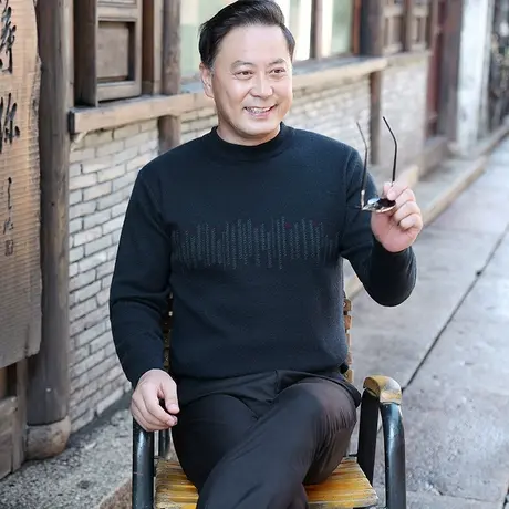 羊毛衫男士半高圆领毛衣服中老年人爸爸装加绒加厚保暖针织打底衫商品大图