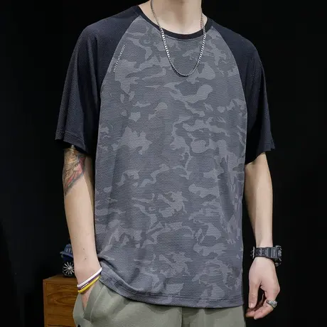 冰丝短袖t恤男宽松胖子大码男装ins潮牌新款男士速干体恤夏季薄款商品大图