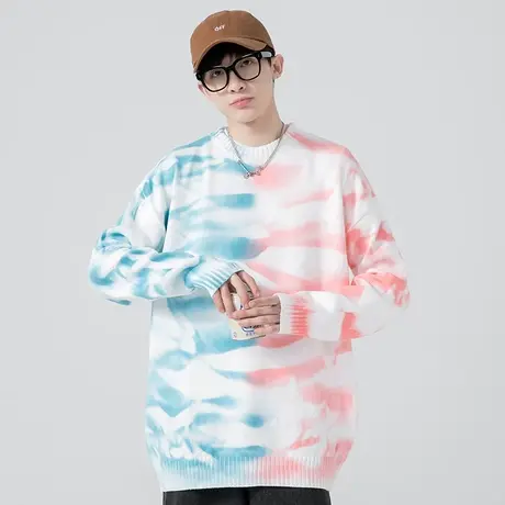 2023新款秋冬季潮流男士撞色圆领毛线衣青少年学生韩版打底针织衫商品大图