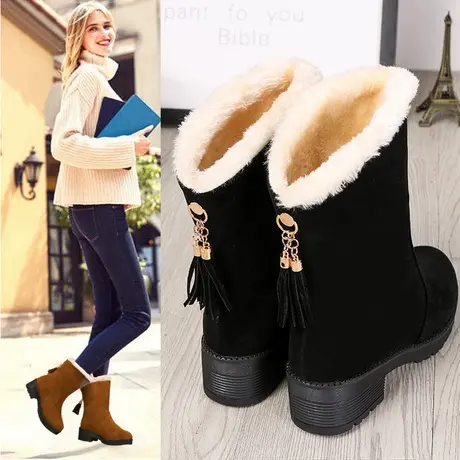 冬季雪地靴女厚底2023新款加绒加厚平底学生中筒棉鞋东北保暖鞋商品大图