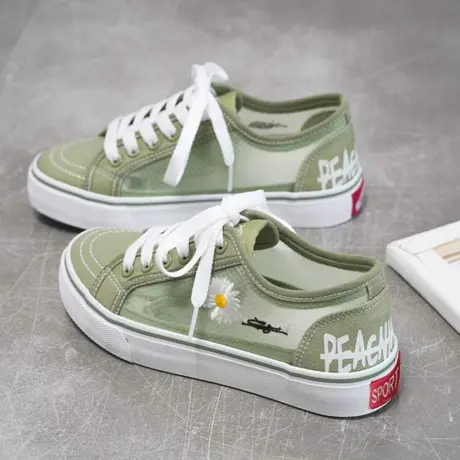 网红网纱网面透气小雏菊帆布鞋小白鞋2023夏季新款百搭板鞋ins潮商品大图