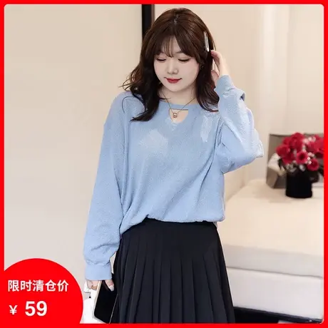 【清仓】码女装套头毛衣2024新款小心机休闲宽松百搭上衣显瘦胖mm商品大图
