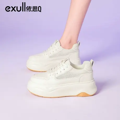 依思q小白鞋女2023新款秋季女鞋厚底鞋子网面透气网鞋休闲运动鞋商品大图
