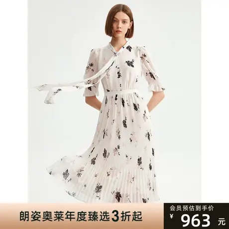 朗姿法式气质别致碎花裙收腰显瘦粉色衬衫连衣裙女2023年夏季新款商品大图