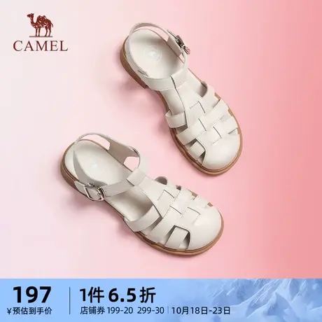 骆驼女鞋2023年夏季新款猪笼鞋时装包头凉鞋女真皮厚底罗马凉鞋女图片