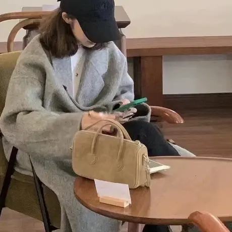 梦舒雅羊毛呢外套女宽松休闲冬季加厚小个子中长款双面呢羊毛大衣图片