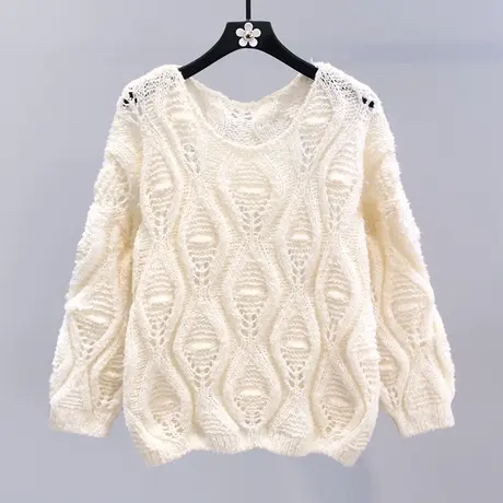 小清新钩花镂空毛衣女秋冬2023新款宽松慵懒风外搭洋气长袖针织衫图片