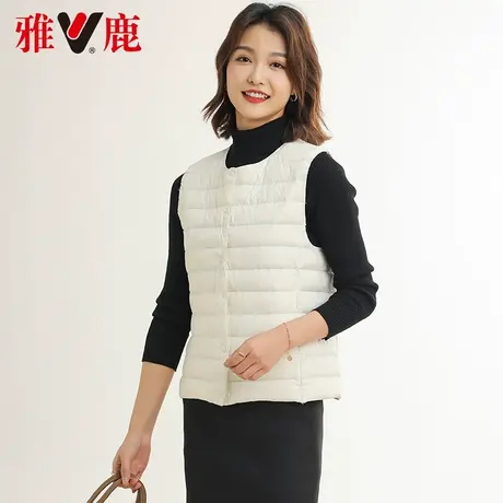 雅鹿白色羽绒马甲女2022秋冬新款轻薄款马夹休闲宽松短外套轻奢潮商品大图