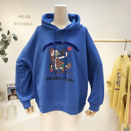 2021秋季新款韩国东大门港味字母卡通连帽卫衣慵懒休闲宽松帽衫潮图片