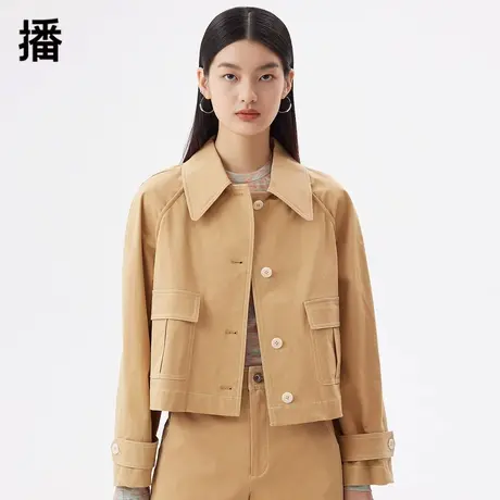 播2023秋季新款气质简约休闲百搭时尚宽松翻领短外套女DDQ2WD5255商品大图