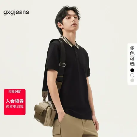 gxg.jeans男装 多色休闲字母提花翻领男式POLO衫男短袖 25夏新品图片