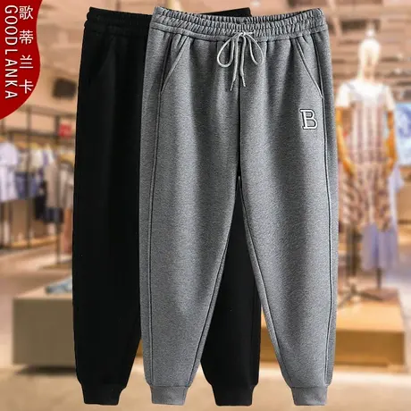 中年妈妈冬装加绒休闲卫裤女大码时尚松紧腰加厚保暖束脚运动裤子商品大图