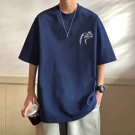 短袖T恤男夏季纯棉简约圆领潮牌男装oversize港风休闲男生体恤衫商品大图