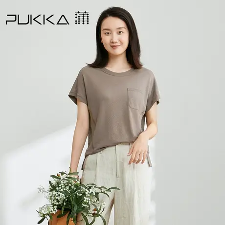 蒲PUKKA 定制棉针织上衣女2023年夏季新品宽松圆领显瘦短袖t恤图片