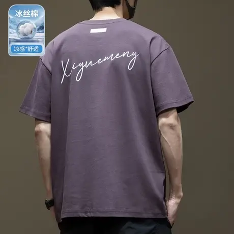 凉感冰丝棉短袖t恤男2025新款夏季加肥加大码重磅印花圆领半袖衫图片
