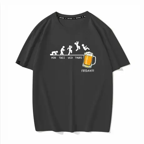 秀洛打工人的一周为了周末喝酒酒神2025夏季新款短袖T恤男女打底商品大图