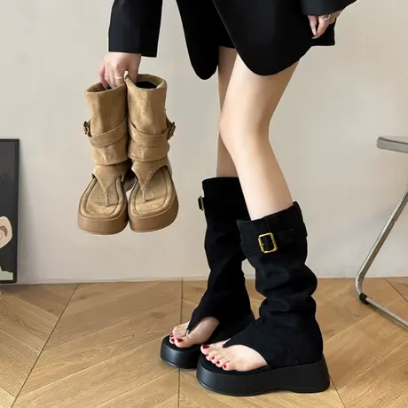 厚底增高裤管靴女2025夏季新款气质外穿高级感凉鞋百搭小个子靴子商品大图