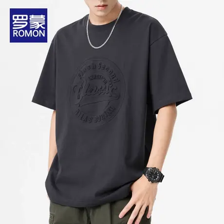 罗蒙美式潮牌短袖t恤男士2025新款大码夏季衣服男款纯棉半袖体恤商品大图