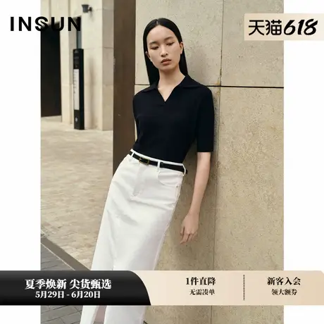 INSUN恩裳专选夏季时尚翻领精梳棉针织上衣图片