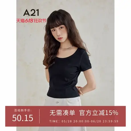 A21女装六色可选低圆领短袖T恤夏季新款简约修身显瘦短款套头上衣商品大图