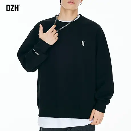男士黑色美式复古卫衣男圆领潮ins重磅长袖t恤2023年新款国潮上衣图片