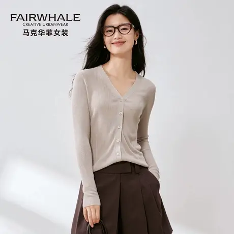 马克华菲2025新款长袖针织衫开衫薄外套女修身显瘦小个子内搭上衣图片