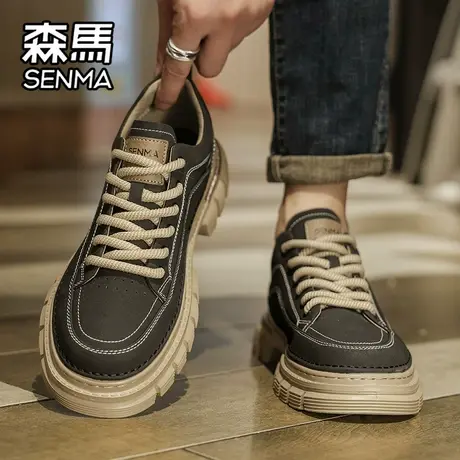 森马工装男鞋夏季透气复古休闲皮鞋男士上班工作防滑耐磨马丁潮鞋商品大图
