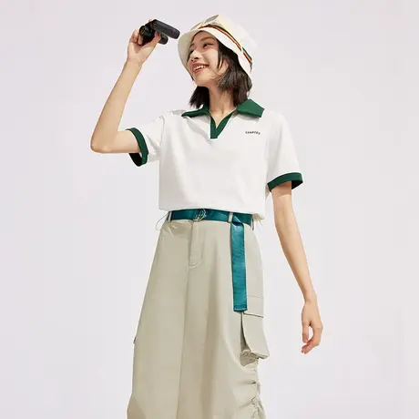 坦博尔奥莱官方polo衫V领撞色小衫夏季凉感透气潮流小个子上衣商品大图