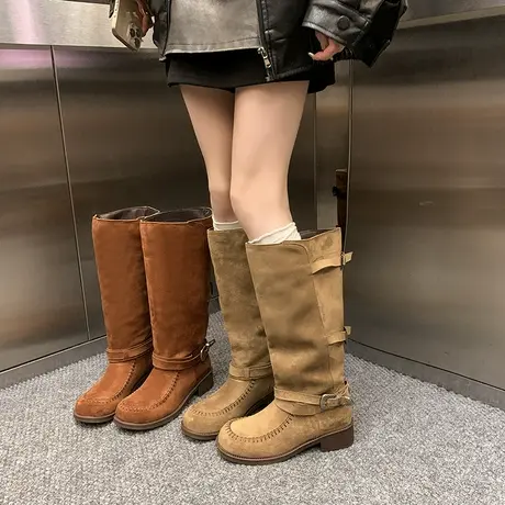 气质显瘦骑士靴女2025秋季新款粗跟配裙子百搭裤管靴高级时尚长靴商品大图