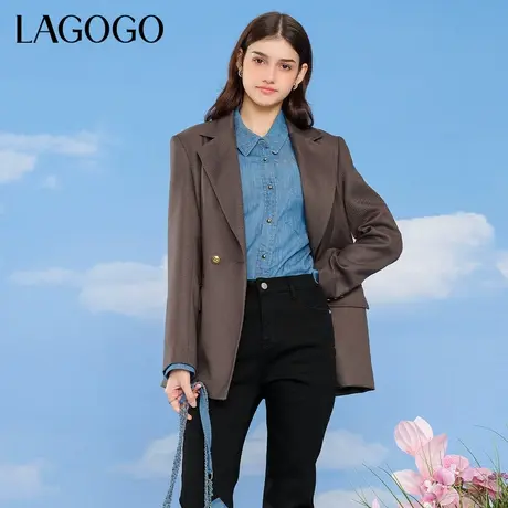 LAGOGO气质高质感正肩西装女拉谷谷春季新款格雷系深灰色外套商品大图