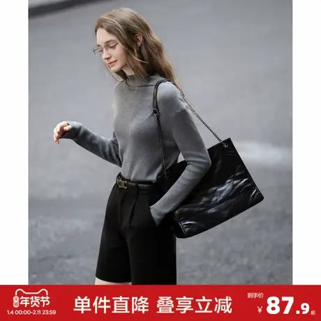 唐狮女高领净色竖坑条毛织打底衫图片